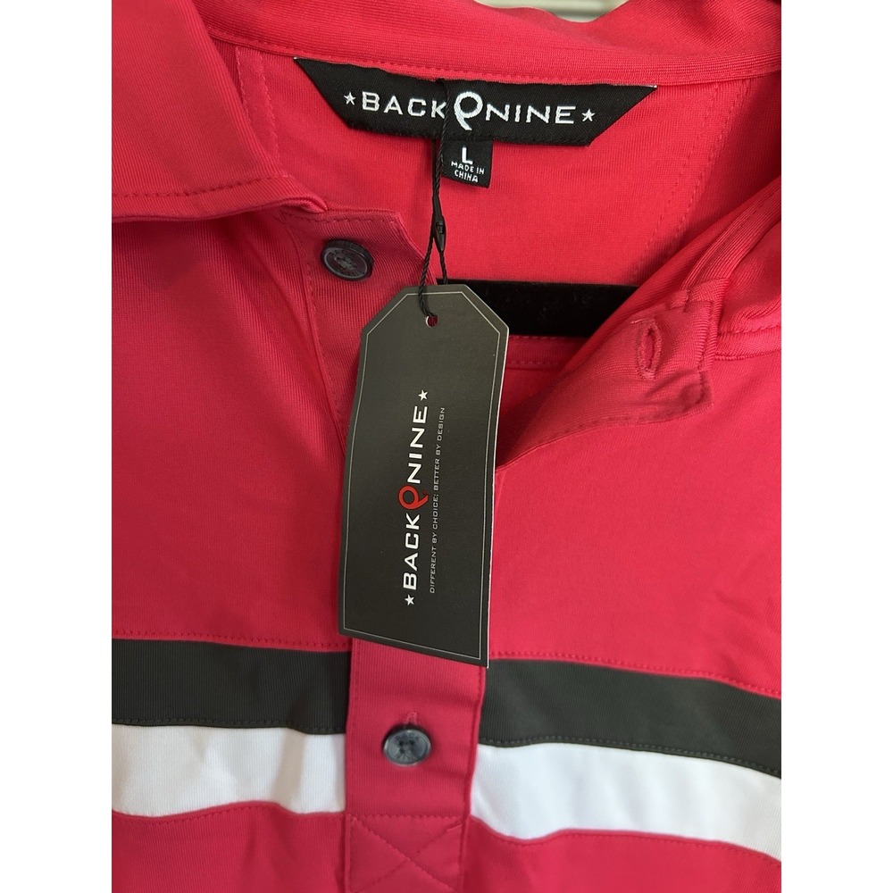 Men's Size Large Back Nine Polo Golf Shirt  Short Sleeves Razz Red - Picture 4 of 7